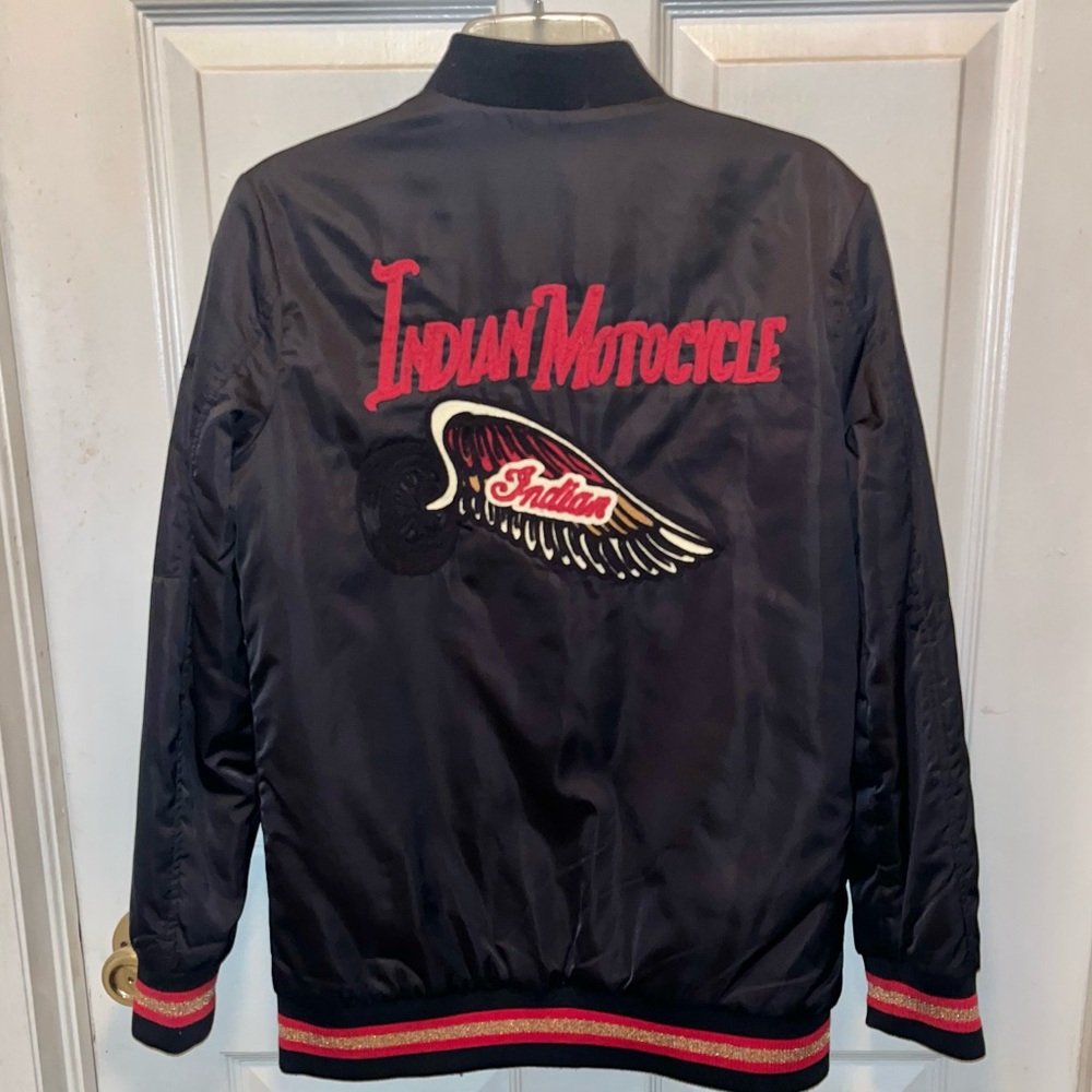 DENIM LAB Women’s Long Sleeve Indian Motorcycle Full Front Zipper Jacket. Sz S